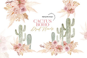 Cactus Pink Floral Pampas Clipart