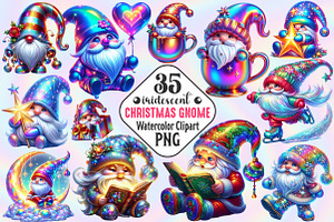 iridescent Christmas Cute Gnome Clip, an Illustration by RobertsArt