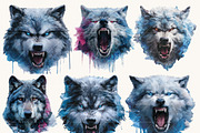 Watercolor Wolf Head Clipart Bundle, an Animal Illustration by BusyDaydesign (Thumbnail 2 of 9)