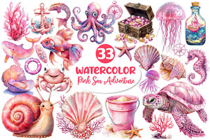 Pink Sea Adventure Clipart, an Illustration by Dream Creation