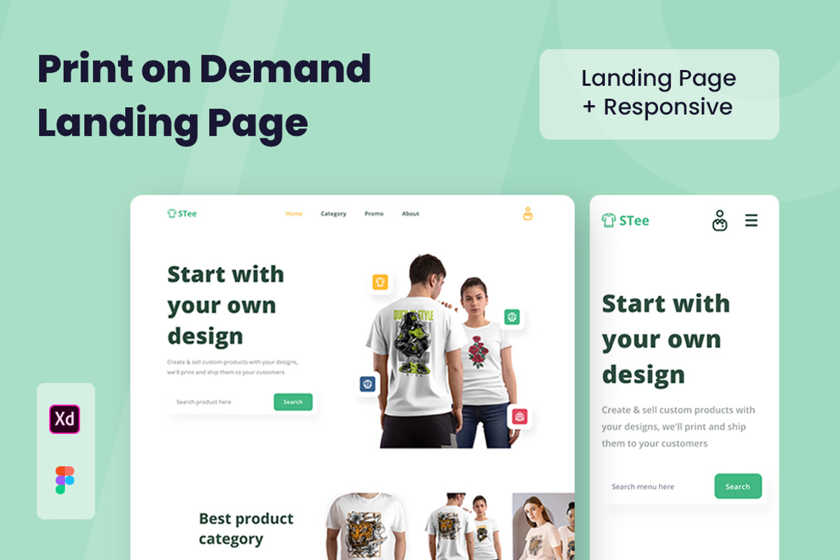 Print on Demand Web Design, a Wireframe Template by INSPR STD (Photo 1 of 6)