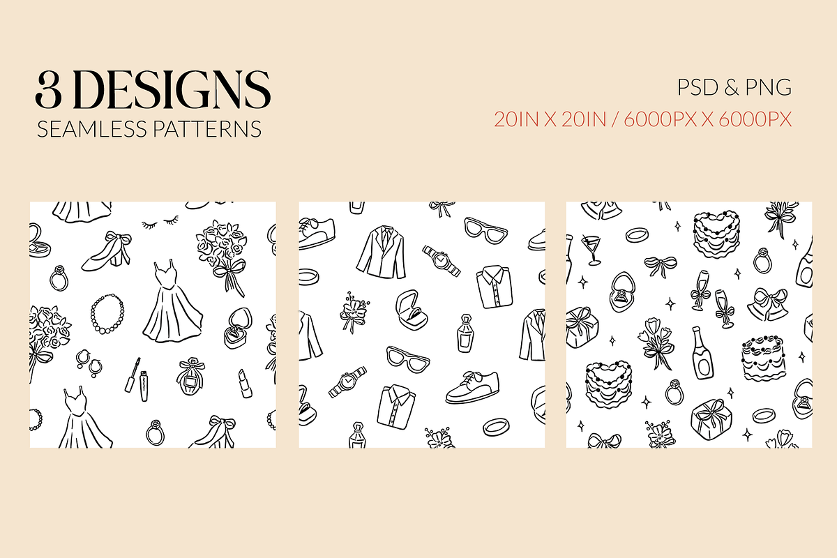 Wedding Hand drawn Pattern Set, a Pattern Graphic by CreativeChristiana (Photo 2 of 7)
