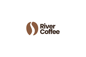 River Coffee Bean Logo Vector Icon