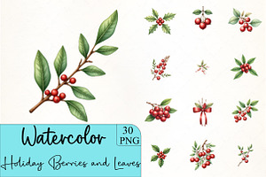 Holiday Berries and Leaves Clipar, an Illustration by CrexoraLab