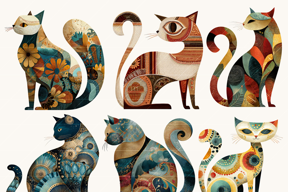 Whimsical Folk Art Cat Clipart, an Animal Illustration by Design Scotch (Photo 4 of 9)