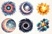 Watercolor Universe Clipart, an Illustration by DreamCafeArt (Thumbnail 4 of 7)