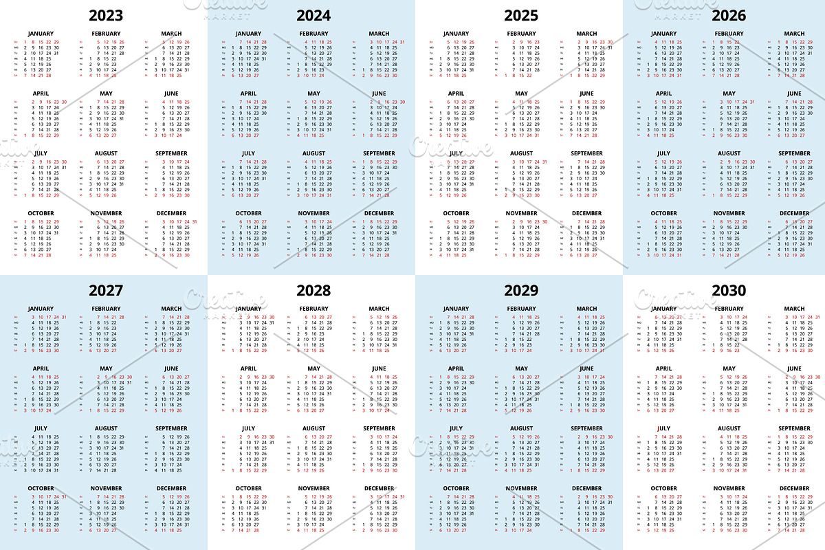 Calendar Planner 2023 - 2030, an Illustration by Golden Sikorka