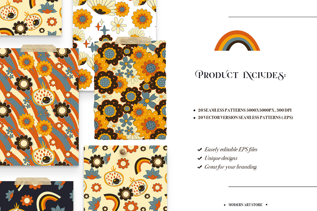 LOVE HAPPINESS. Hippie patterns, a Texture Illustration by Spark Studio Brushes (Photo 2 of 10)