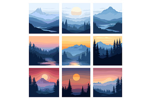 Mountains Landscapes in Squares, an Illustration by LadadikArt