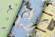 Watercolor Stork Seamless Patterns, an Animal Illustration by OlDm_Shop (Thumbnail 6 of 10)
