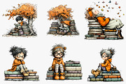 Quirky Book Lover Clipart, an Illustration by CreationArt (Thumbnail 4 of 5)