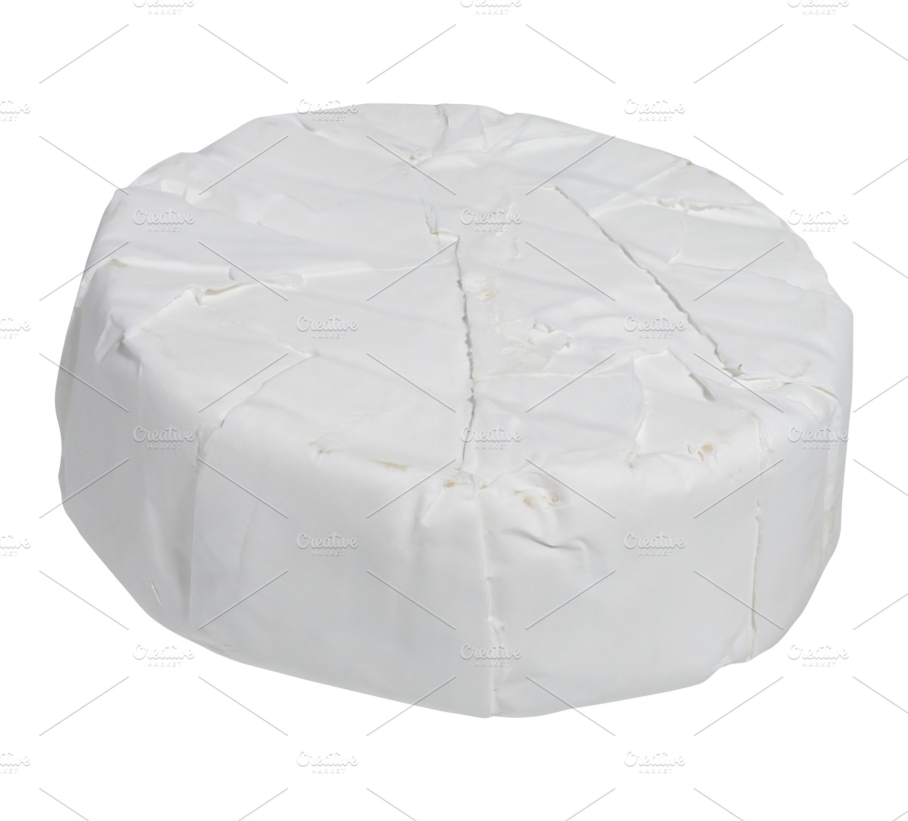A whole head of round Camembert cheese on an isolated background, a Food & Drink Photo by ndanko