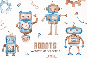 Robots watercolor collection