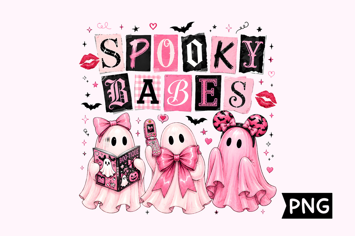 Coquette Pink Ghost Halloween PNG, a Seasonal Illustration by Creative Art (Photo 1 of 3)