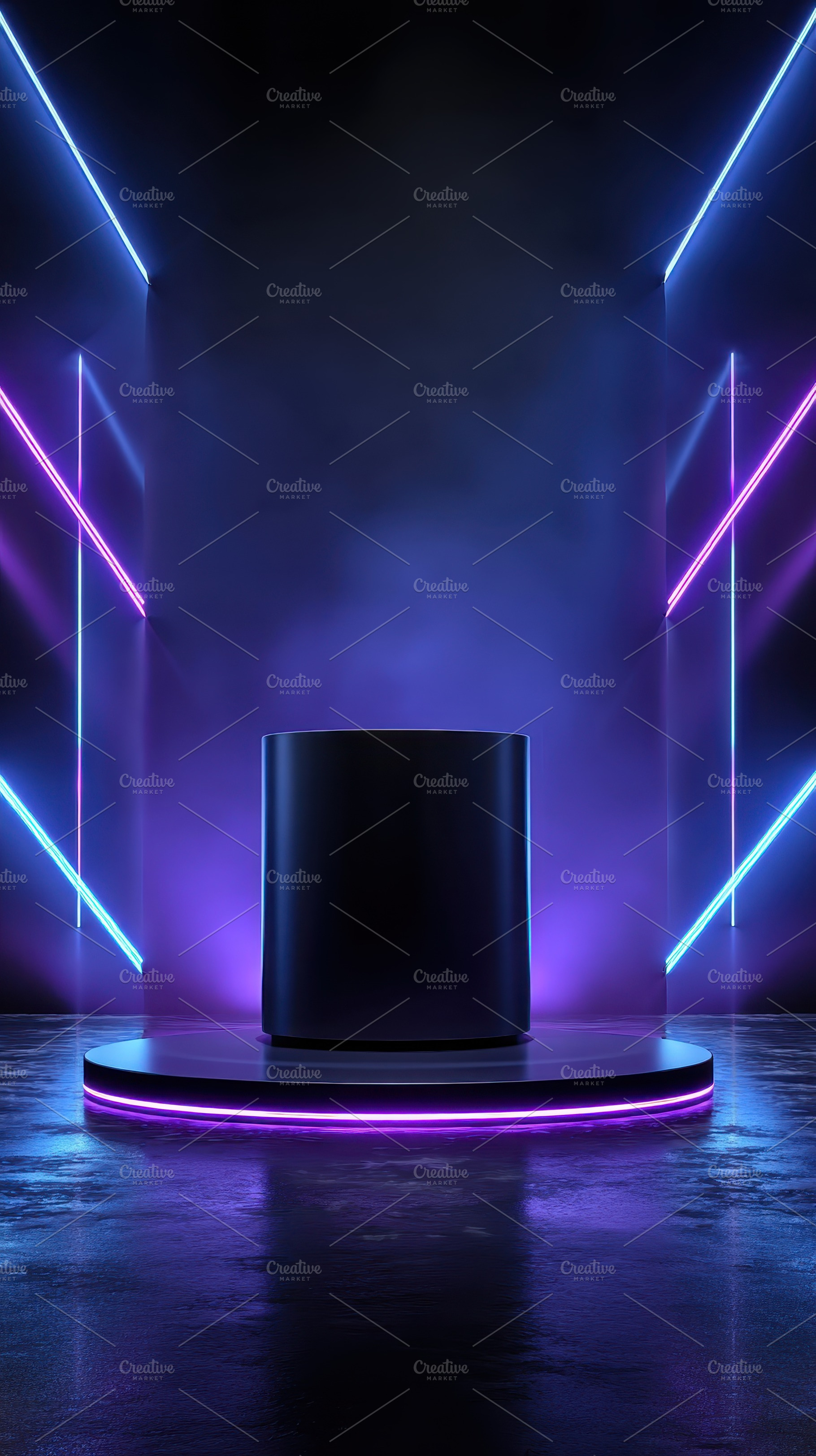 Neon Lights Dark Cylinder Product Di, a Photo by Pixeness Studio