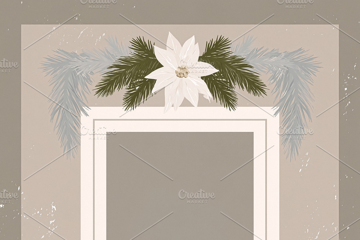 White poinsettia flowers and green festive pine branches decorat, an Illustration by Studio ANNA