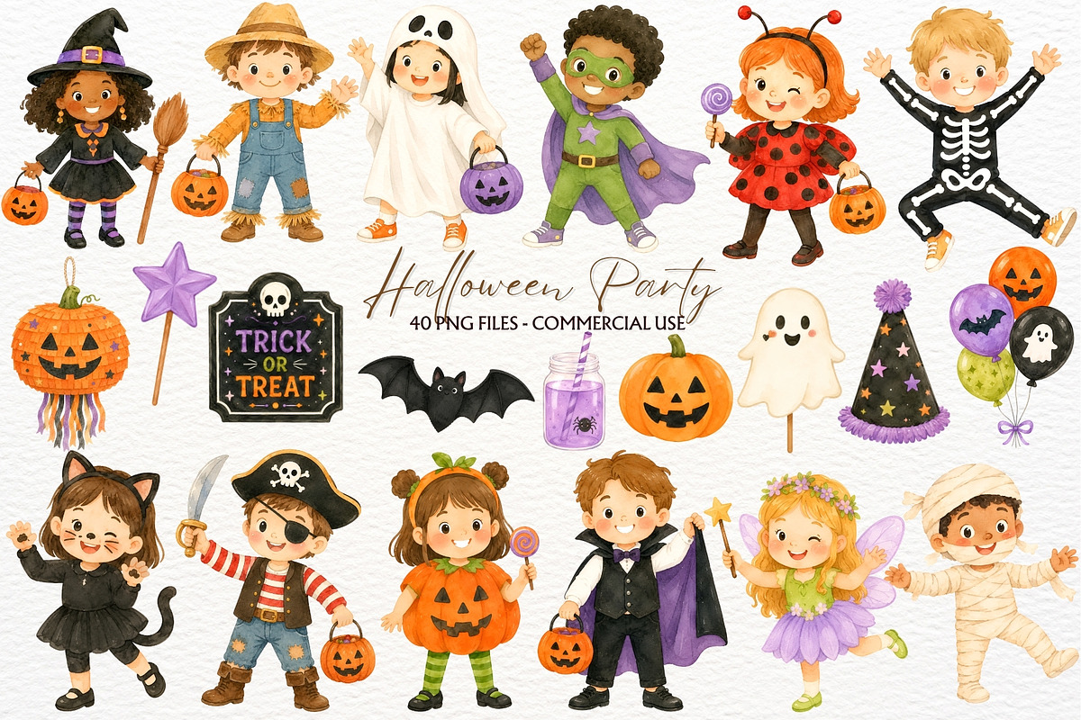Halloween Party Nursery Kids Clipart, a Seasonal Illustration by SugarCloudStudioArt (Photo 1 of 5)