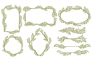 Green olive frames, border lines, a Decorative Illustration by Vector Tradition
