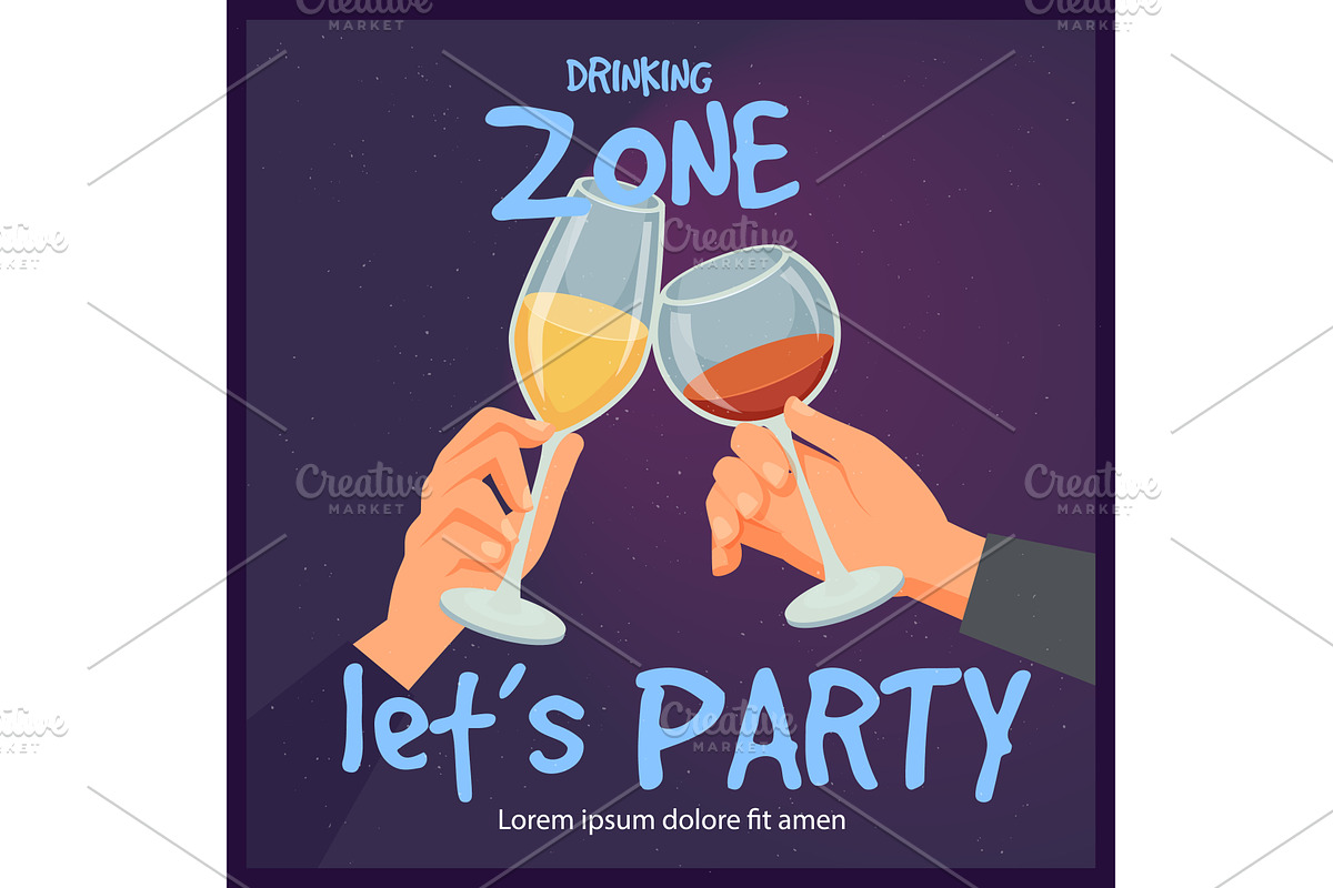 Alcohol party. hands holding glasses, a Food Illustration by Onyx