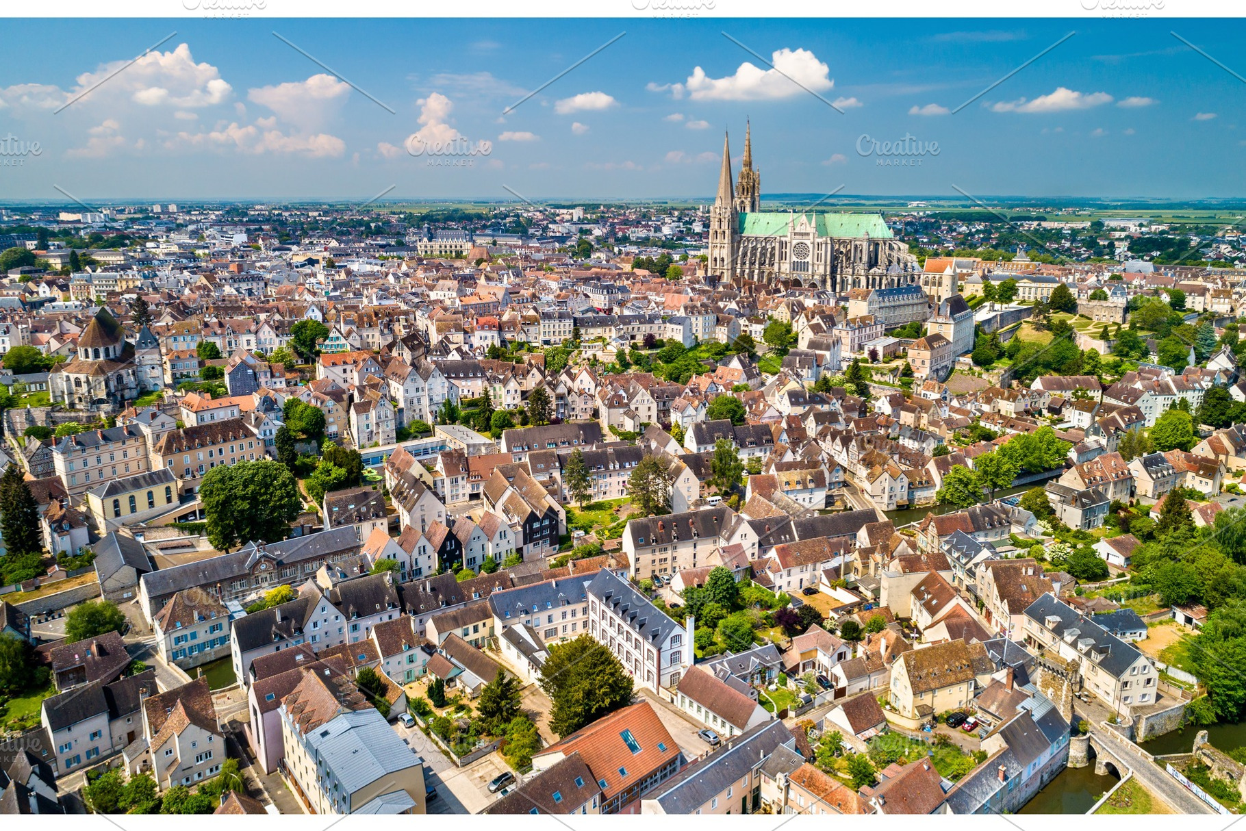 Aerial view of chartres city with featuring france, city, and cathedral, an Architecture Photo by Leonid Andronov