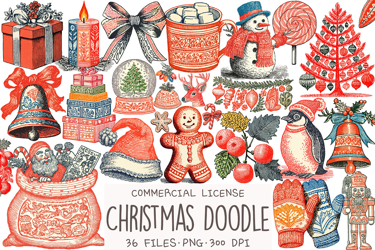 Christmas Doodle Sublimation Clipart, an Illustration by OK Design (Photo 1 of 5)