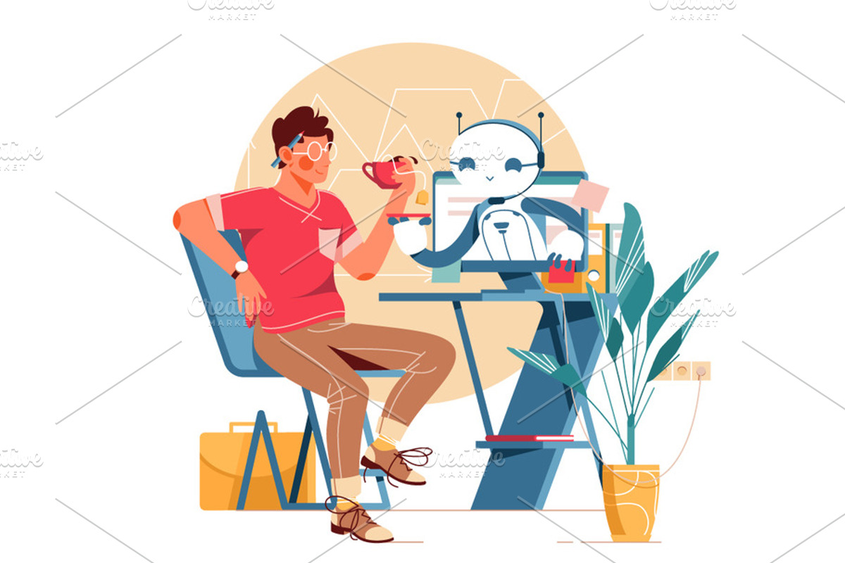 Modern robot assistant, a Food Illustration by Evanat Illustrations