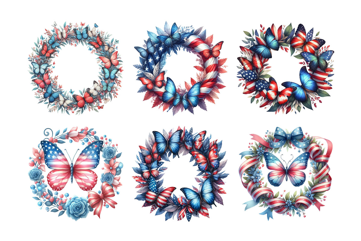 4th of July Butterfly Wreath Bundle, an Illustration by Daily.Designs (Photo 5 of 5)
