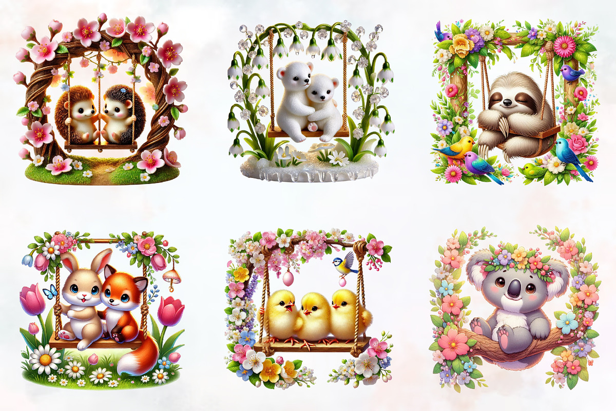 Spring Animals On Swing Clipart, an Illustration by RobertsArt (Photo 6 of 7)