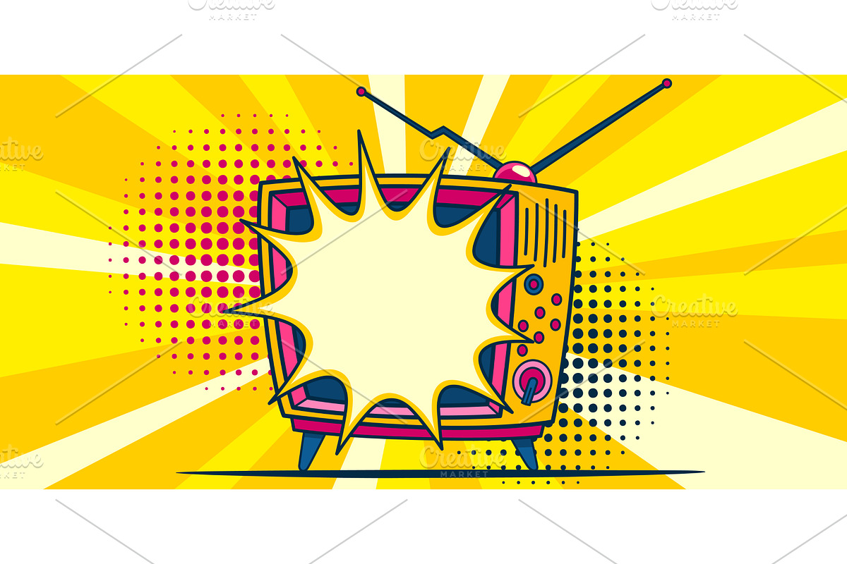 Comic retro tv on halftone and, an Object Illustration by Things for designers