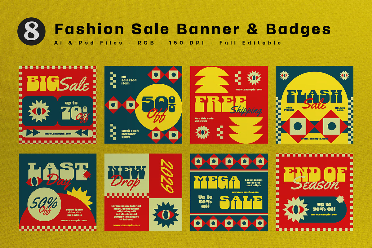Red Blue Retro Fashion Sale Banner, an UI Kit Template by graphicook (Photo 1 of 6)