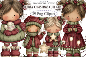 Quirky Christmas Cute Girl Clipart, an Illustration by designcity5