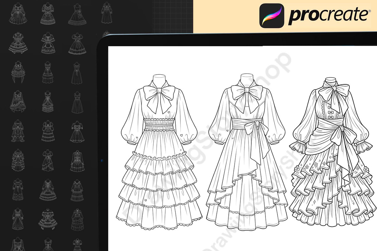 120 Procreate Dress Stamps, a Brush Add-On by DrawingStoryShop (Photo 5 of 6)