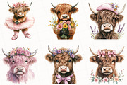 Cute Highland Cow with Wildflowers, an Illustration by OK Design (Thumbnail 2 of 5)