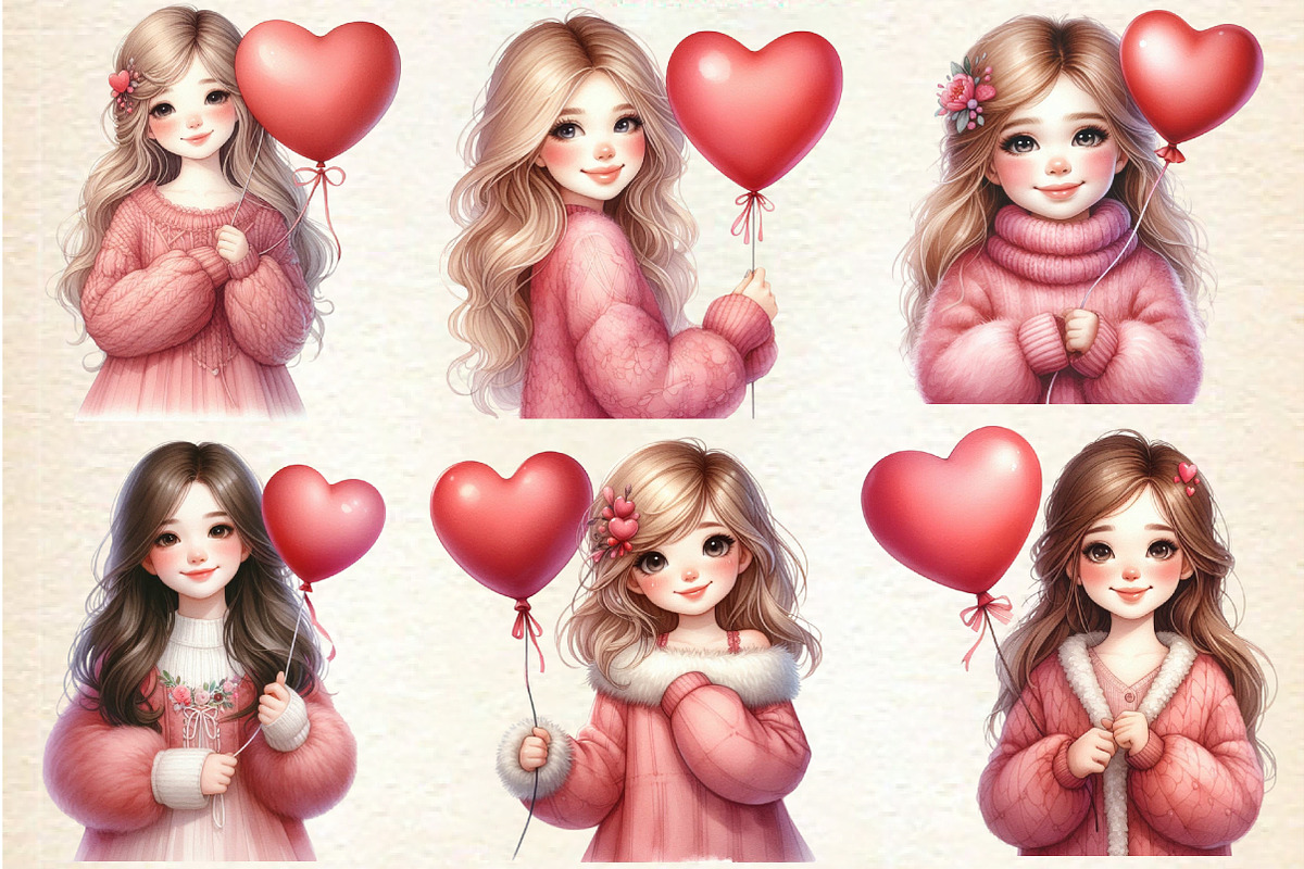 Valentine cute girl Clipart, an Illustration by DreamArtGraphic (Photo 3 of 6)