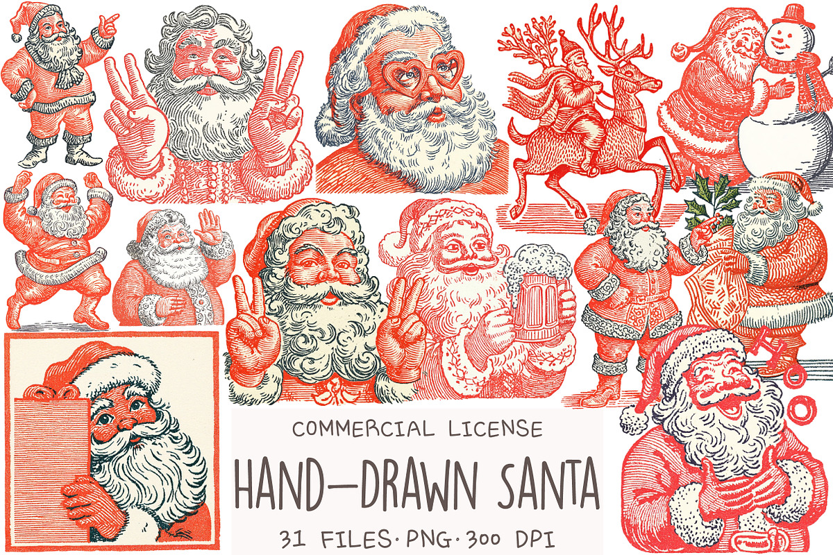 Hand-Drawn Santa Christmas Clipart, an Illustration by OK Design (Photo 1 of 5)