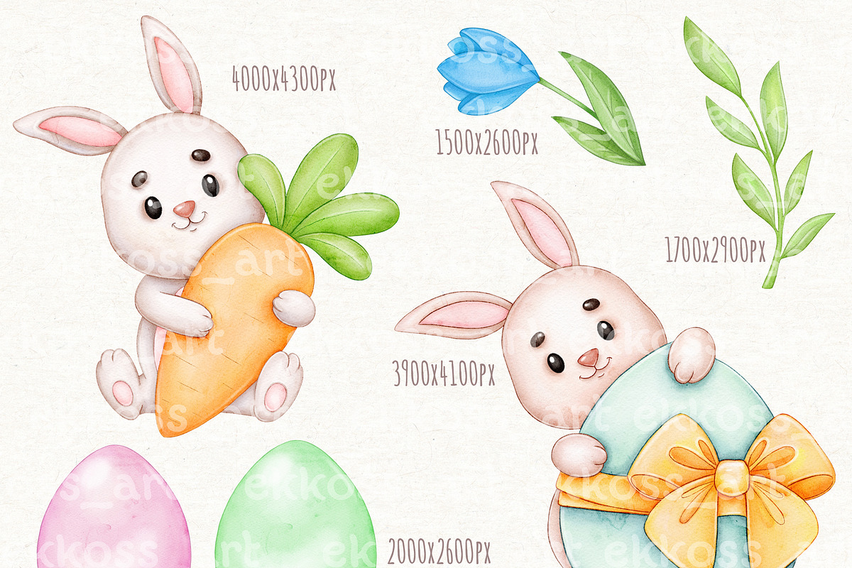 Cute Easter Bunny Watercolor Clipart, an Animal Illustration by ekossa_art (Photo 4 of 5)