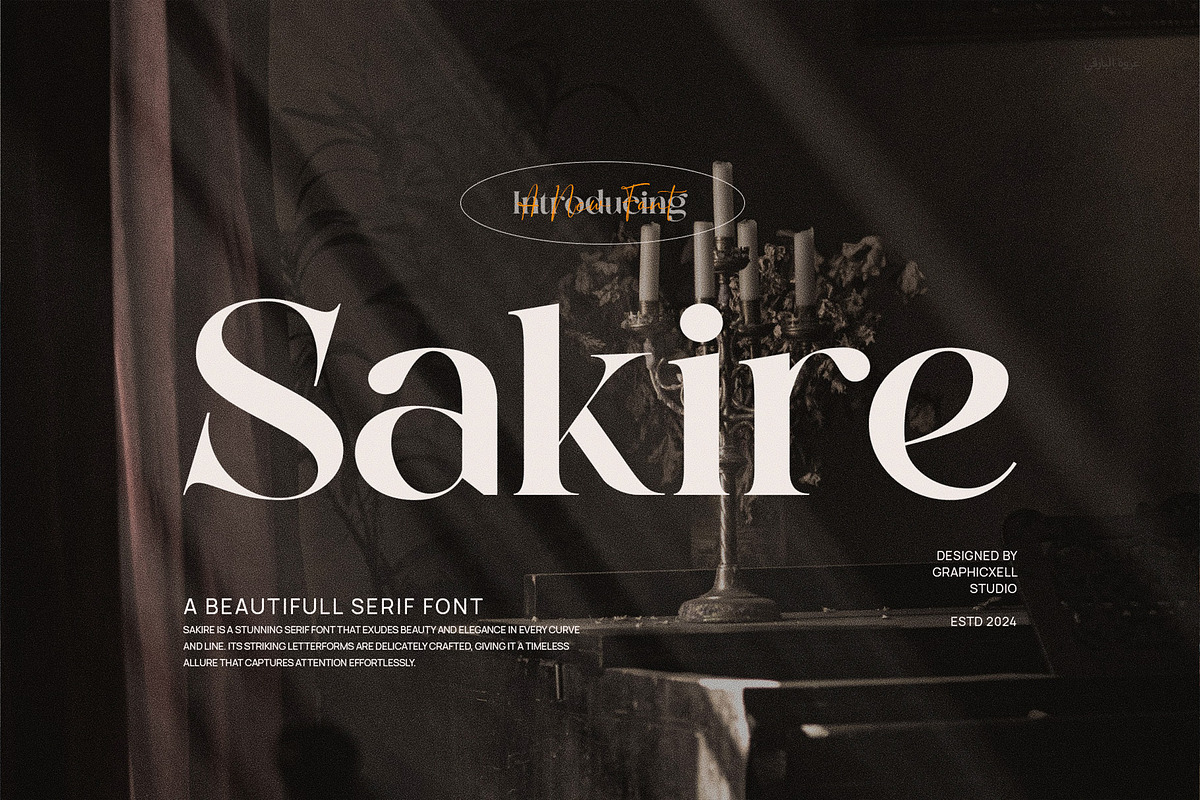 Sakire Elegant Serif Font Typeface, a Serif Font by Graphicxell (Photo 1 of 6)