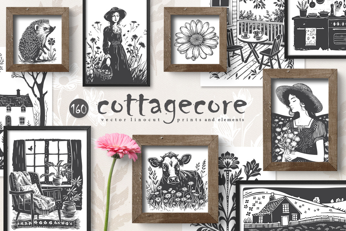 160 Cottagecore Linocut Collection, an Object Graphic by DariSmartArt (Photo 1 of 20)