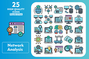 25 Network Analysis Line Filled Icon, an Icon by Pexelpy