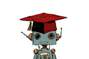 Teaching AI knowledge. Robot in a, a Technology Illustration by rogistok
