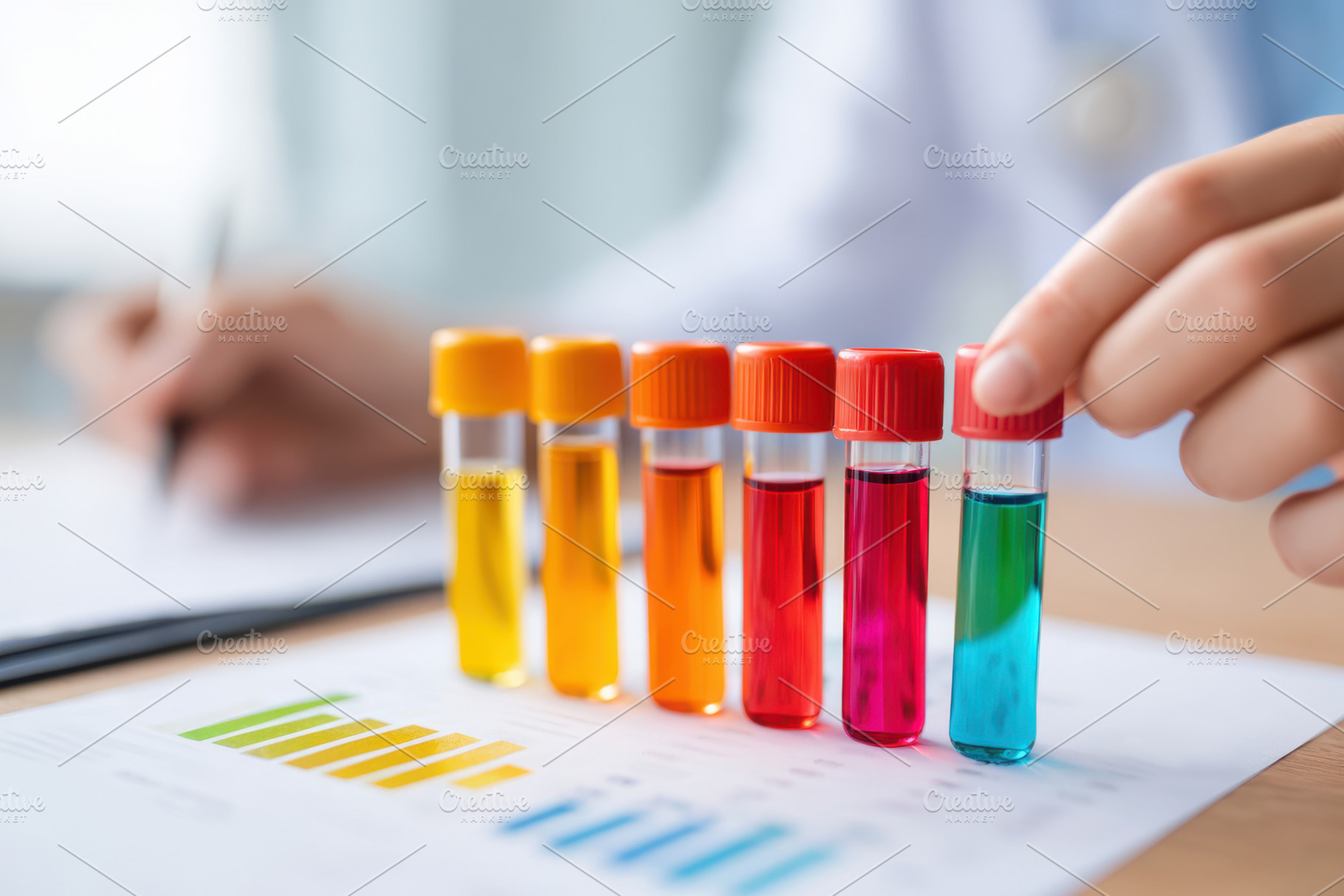 Colorful test tubes in a laboratory setting, a Business Photo by AlyaAnd