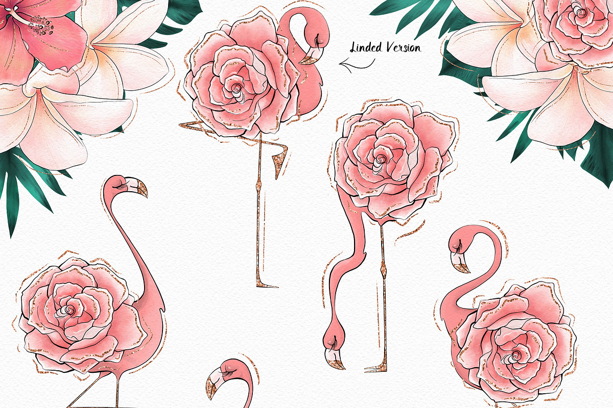 Tropical Flowers & Flamingos ClipArt, an Illustration by Pretty Little Lines (Photo 7 of 15)
