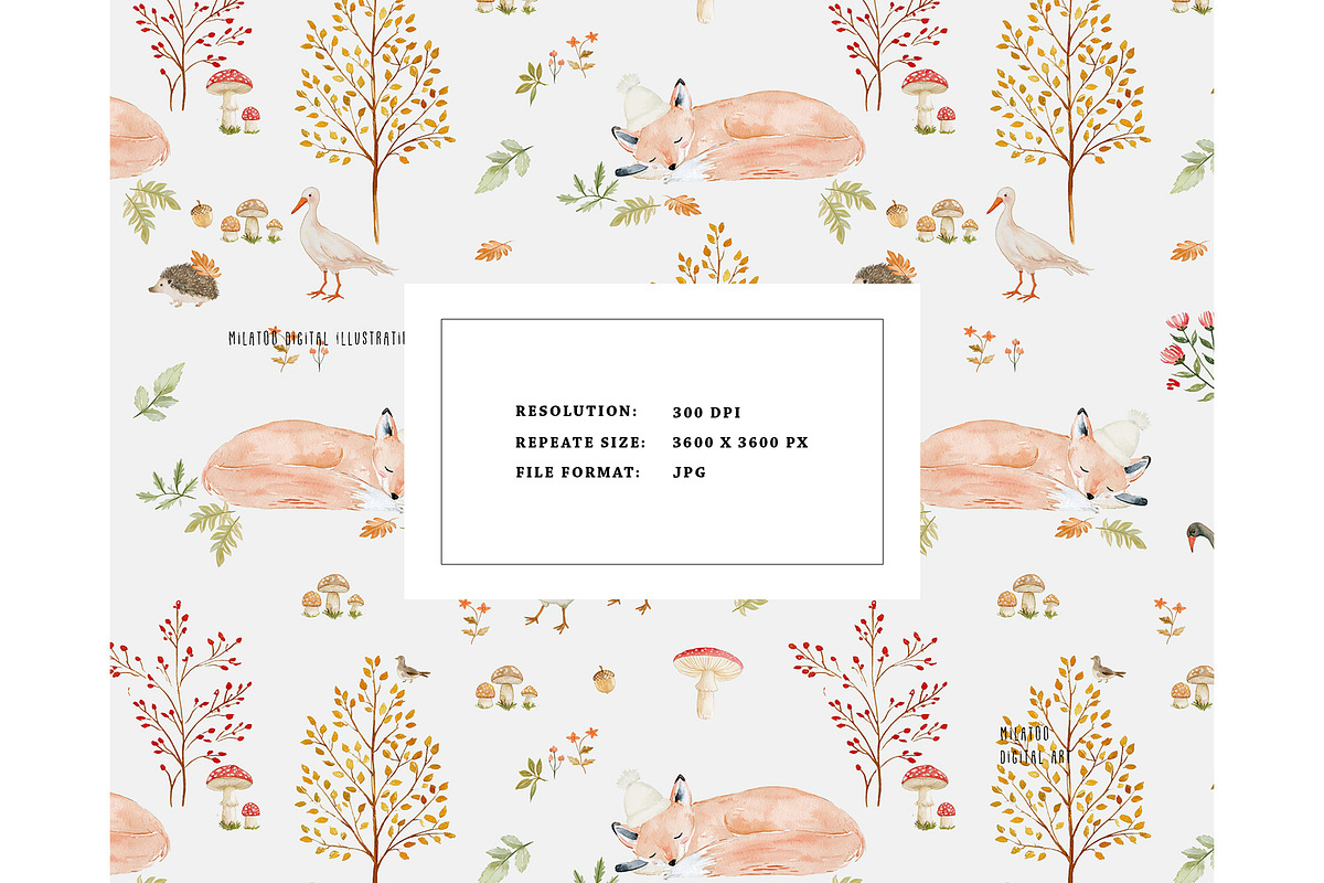 Fairytale Sleeping Fox kids Pattern, a Pattern Graphic by Milatoo (Photo 4 of 4)