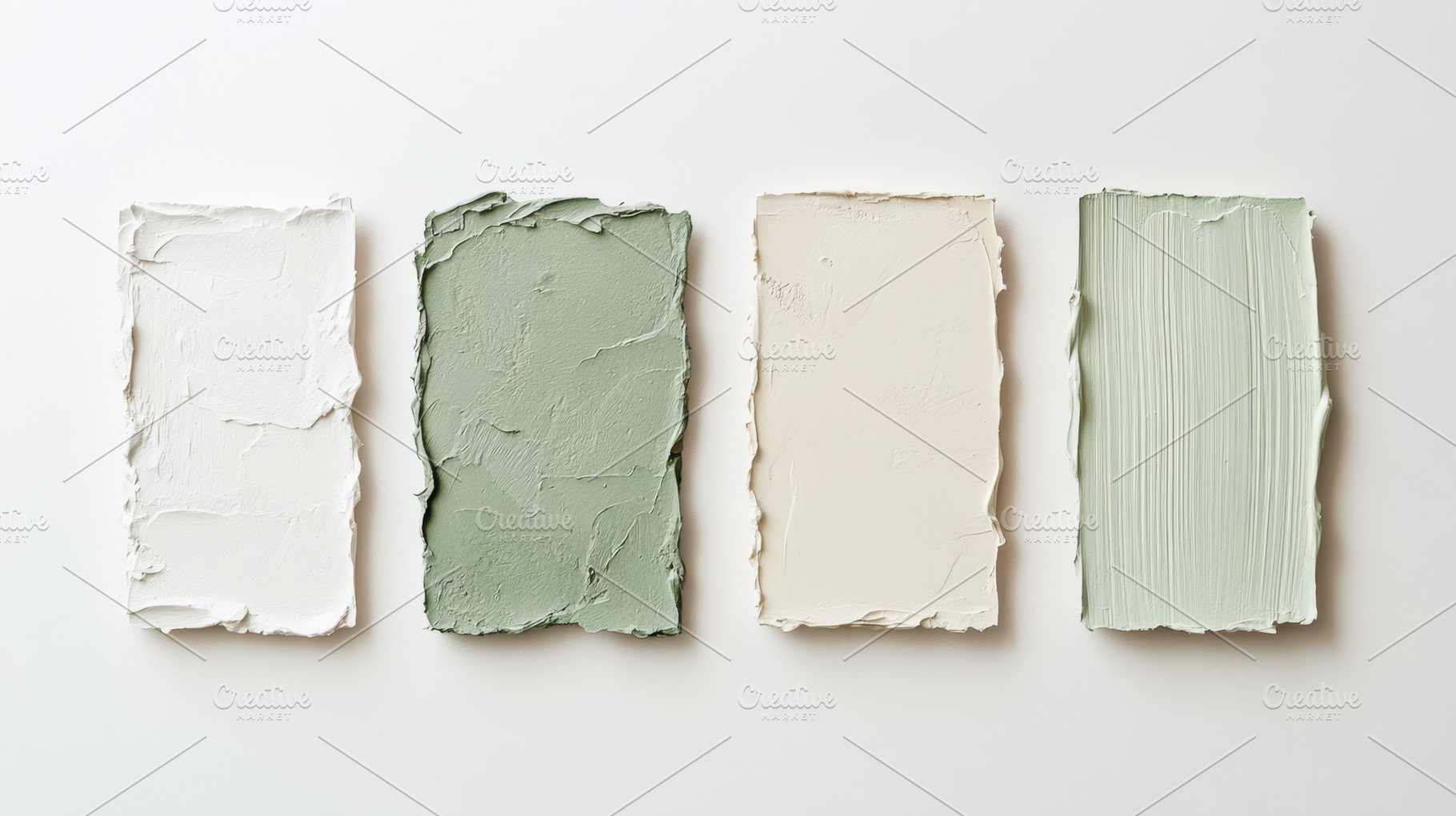 Earthy and Green Paint Swatches on White Background, an Abstract Photo by Natalia Klenova's Shop