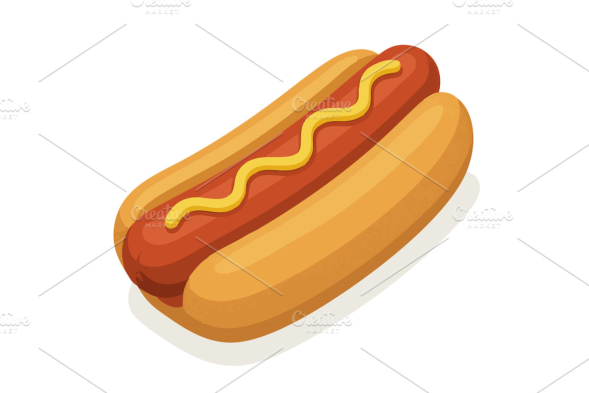 Cartoon Hot Dog with Mustard on Bun, a Food Illustration by AlexArt