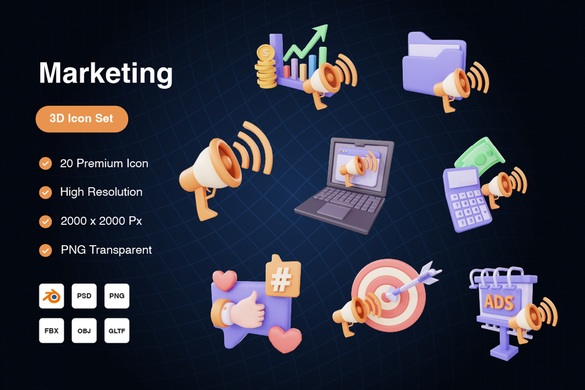 Marketing 3D Icons Set, an Object 3D Model by Kmg Design (Photo 1 of 3)