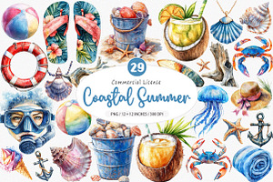 Watercolor Coastal Summer PNG, an Illustration by SinaCreation