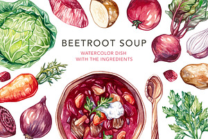 Beetroot Soup+Watercolor Ingredients