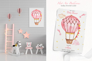 Hot Air Balloon Pink Watercolor