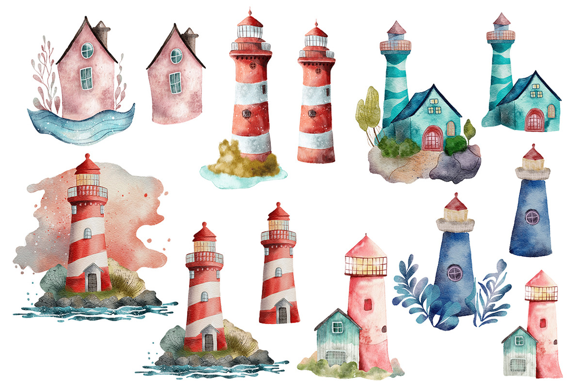 Seaside houses  and  lighthouses, an Object Illustration by Evgeniia (Photo 5 of 5)
